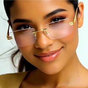 Rimless Gold Frame Clear Lens Fashion Women Glasses Women Luxury Chic Eyewear‎